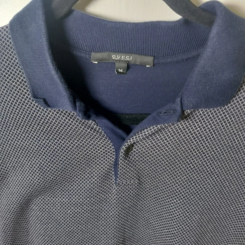 Gucci Mens Navy Blue Striped Sleeve Cotton Polo Shirt Made‎ in Italy Size M